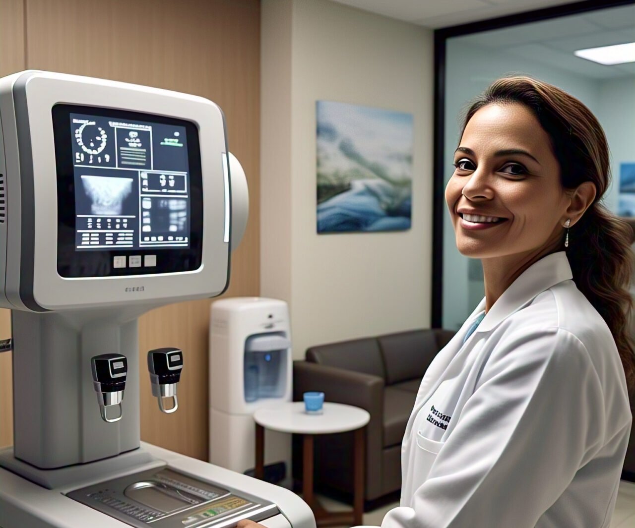 technician using mammogram equipment in Cagua clinic.