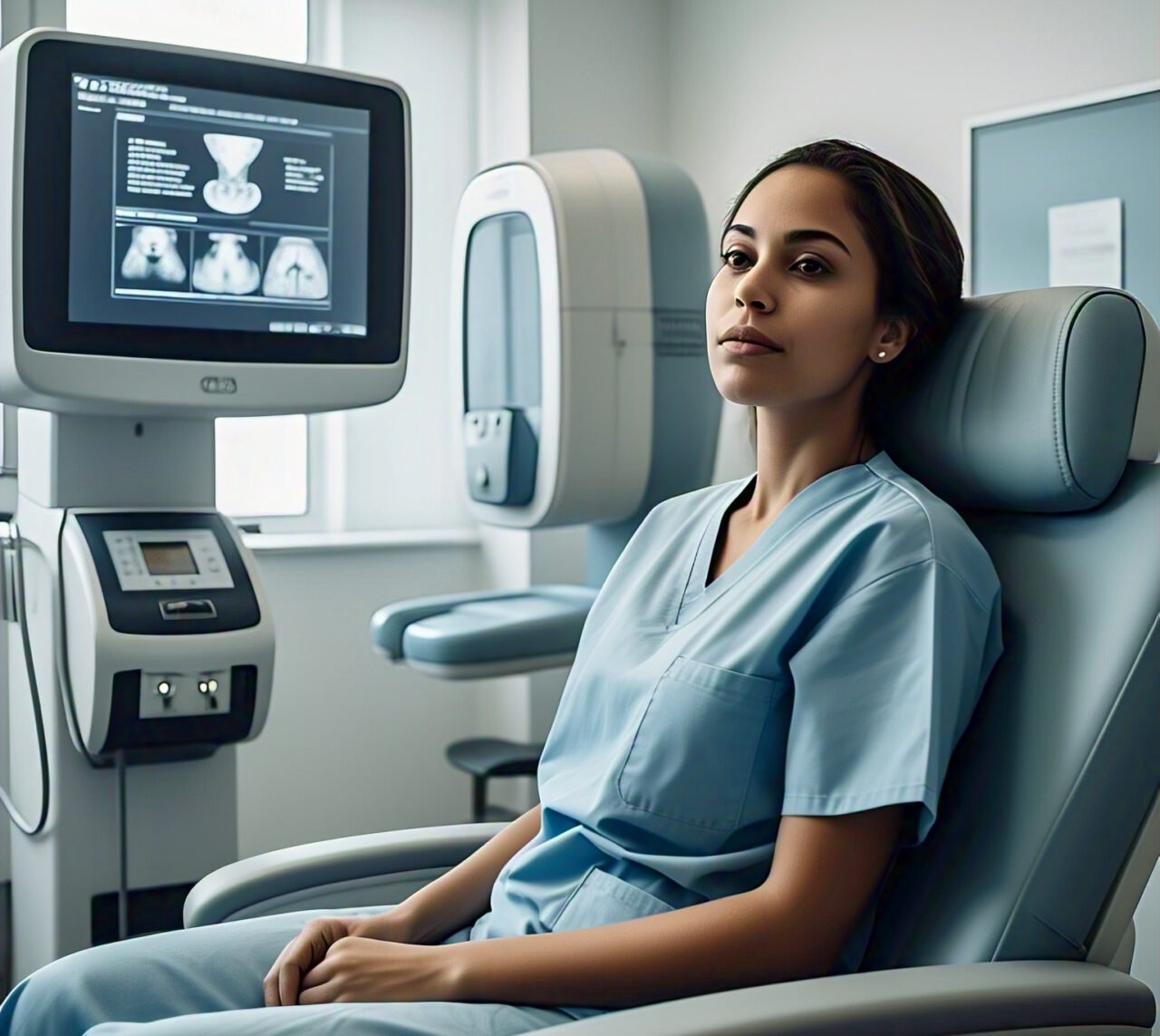 technician using mammogram equipment in Cagua clinic.