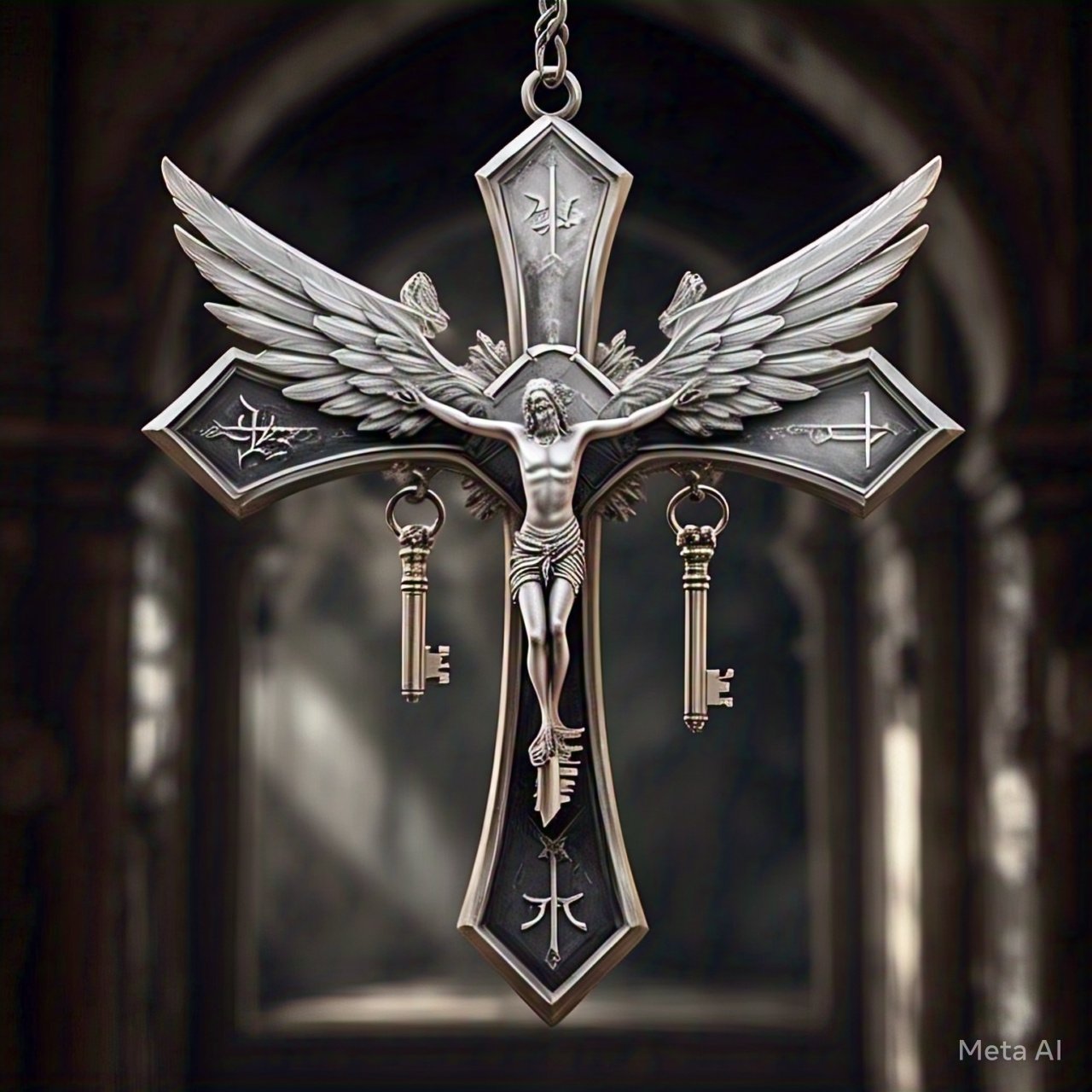 Close-up of Wing Diamond cross keys silver mark representing legacy and elegance.